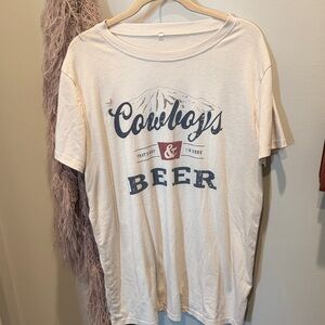 Cream Graphic T-Shirt with Cowboys & Beer Print